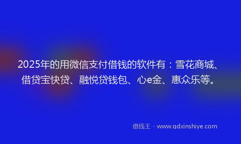 2025年的用微信支付借钱的软件有：雪花商城、借贷宝快贷、融悦贷钱包、心e金、惠众乐等。