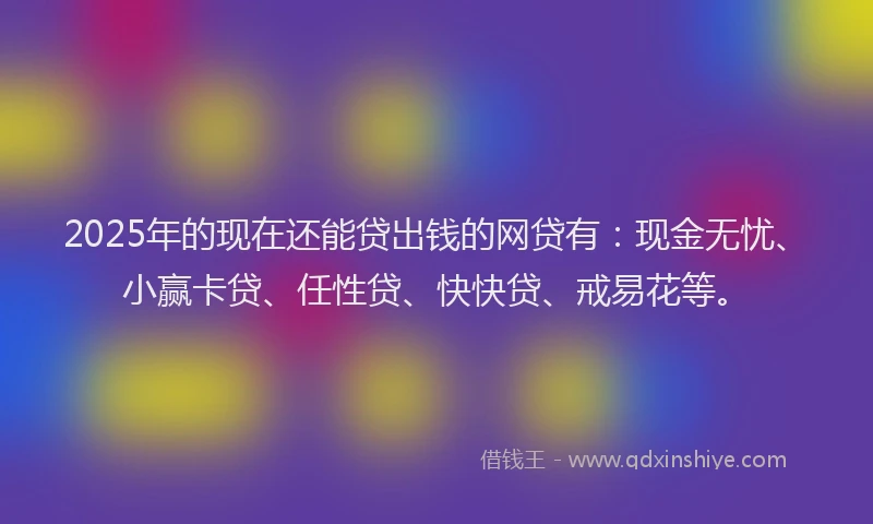 2025年的现在还能贷出钱的网贷有：现金无忧、小赢卡贷、任性贷、快快贷、戒易花等。