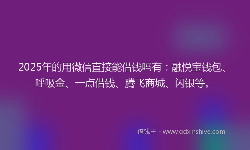 2025年的用微信直接能借钱吗有：融悦宝钱包、呼吸金、一点借钱、腾飞商城、闪银等。