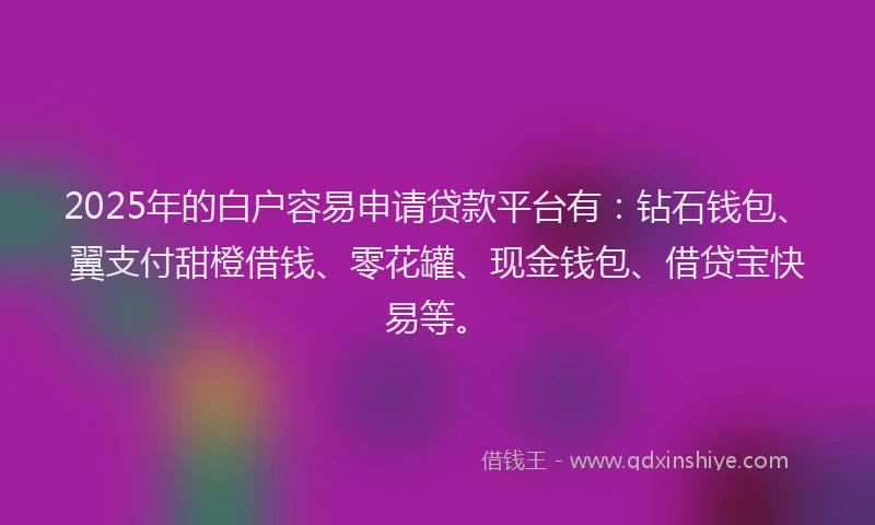 2025年的白户容易申请贷款平台有：钻石钱包、翼支付甜橙借钱、零花罐、现金钱包、借贷宝快易等。