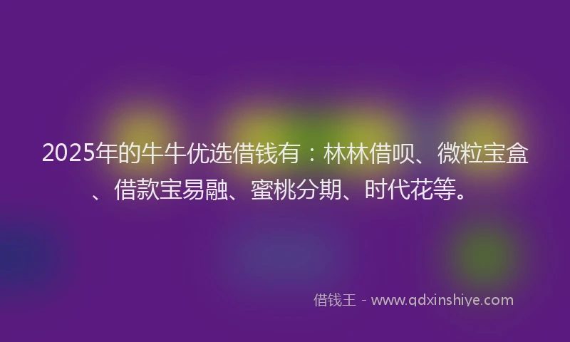 2025年的牛牛优选借钱有：林林借呗、微粒宝盒、借款宝易融、蜜桃分期、时代花等。