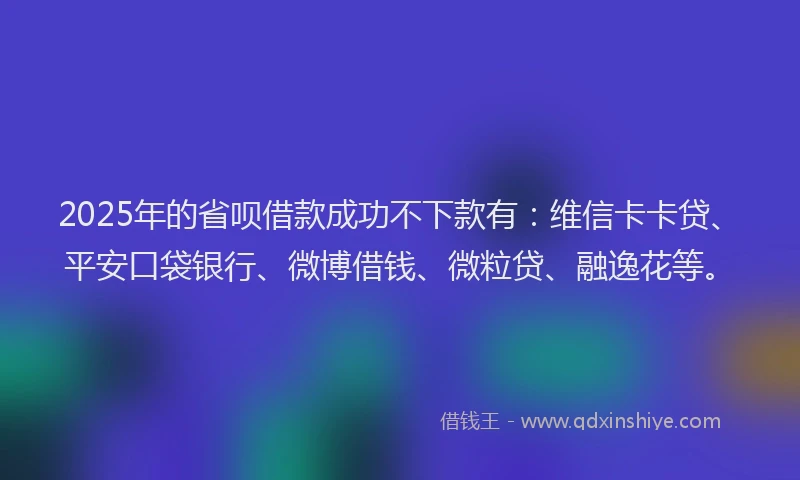 2025年的省呗借款成功不下款有：维信卡卡贷、平安口袋银行、微博借钱、微粒贷、融逸花等。