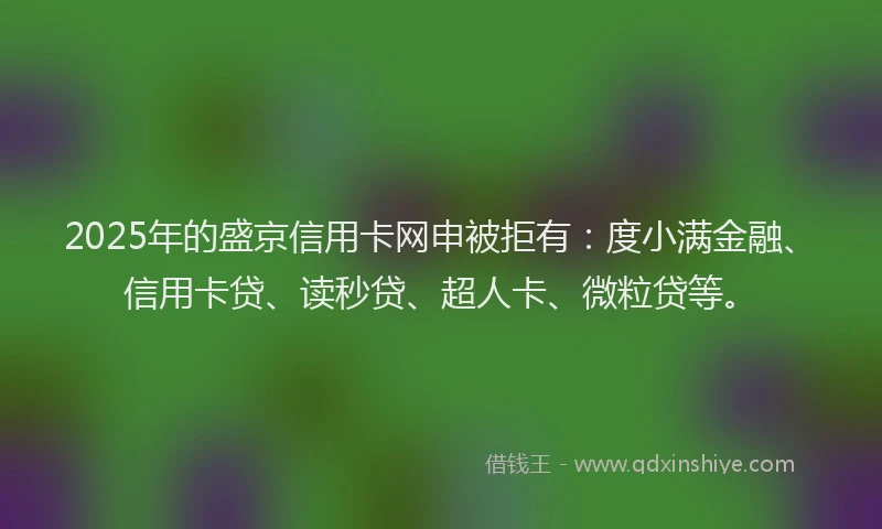 2025年的盛京信用卡网申被拒有：度小满金融、信用卡贷、读秒贷、超人卡、微粒贷等。