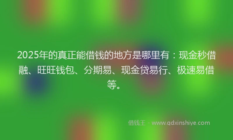 2025年的真正能借钱的地方是哪里有：现金秒借融、旺旺钱包、分期易、现金贷易行、极速易借等。