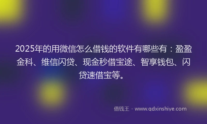 2025年的用微信怎么借钱的软件有哪些有：盈盈金科、维信闪贷、现金秒借宝途、智享钱包、闪贷速借宝等。