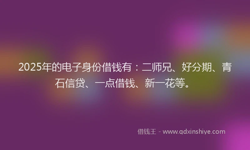 2025年的电子身份借钱有：二师兄、好分期、青石信贷、一点借钱、新一花等。