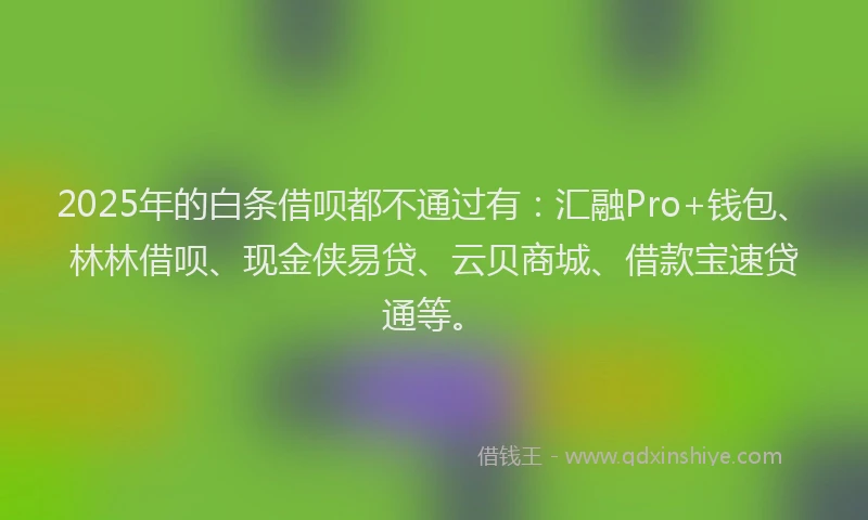 2025年的白条借呗都不通过有：汇融Pro+钱包、林林借呗、现金侠易贷、云贝商城、借款宝速贷通等。