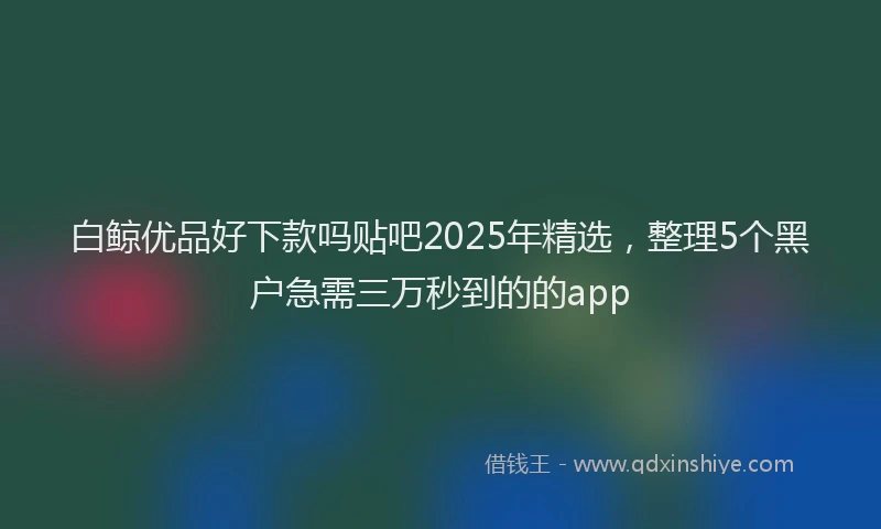 白鲸优品好下款吗贴吧2025年精选，整理5个黑户急需三万秒到的的app