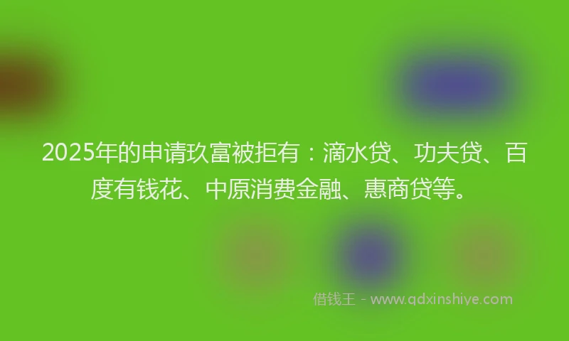 2025年的申请玖富被拒有：滴水贷、功夫贷、百度有钱花、中原消费金融、惠商贷等。