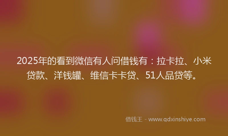 2025年的看到微信有人问借钱有：拉卡拉、小米贷款、洋钱罐、维信卡卡贷、51人品贷等。