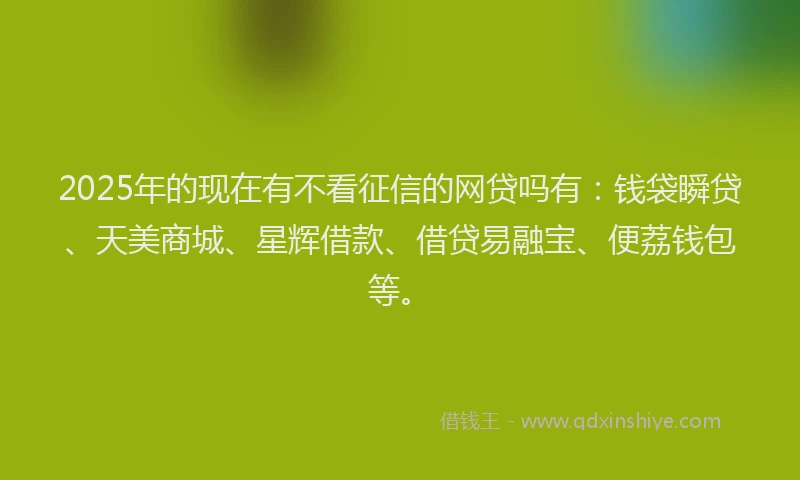 2025年的现在有不看征信的网贷吗有：钱袋瞬贷、天美商城、星辉借款、借贷易融宝、便荔钱包等。