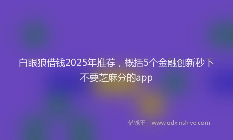 白眼狼借钱2025年推荐，概括5个金融创新秒下不要芝麻分的app