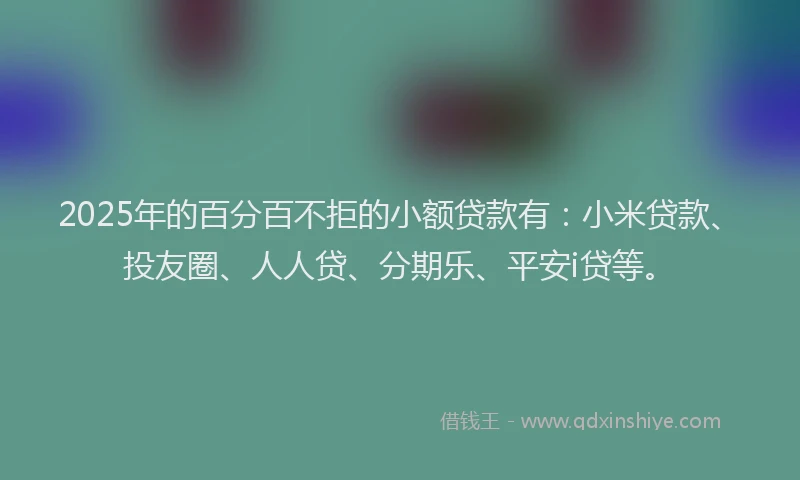 2025年的百分百不拒的小额贷款有：小米贷款、投友圈、人人贷、分期乐、平安i贷等。