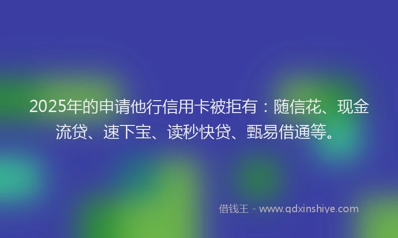 2025年的申请他行信用卡被拒有：随信花、现金流贷、速下宝、读秒快贷、甄易借通等。