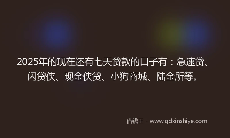 2025年的现在还有七天贷款的口子有：急速贷、闪贷侠、现金侠贷、小狗商城、陆金所等。