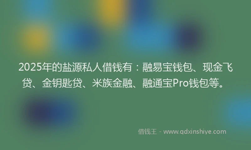 2025年的盐源私人借钱有：融易宝钱包、现金飞贷、金钥匙贷、米族金融、融通宝Pro钱包等。
