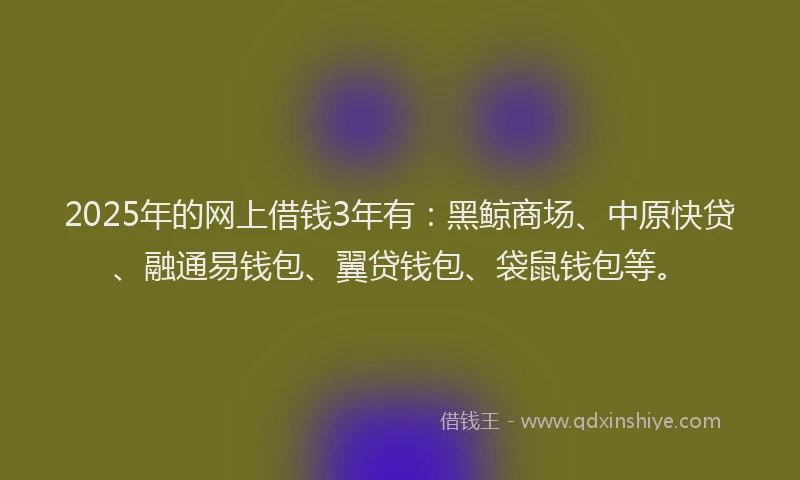 2025年的网上借钱3年有：黑鲸商场、中原快贷、融通易钱包、翼贷钱包、袋鼠钱包等。