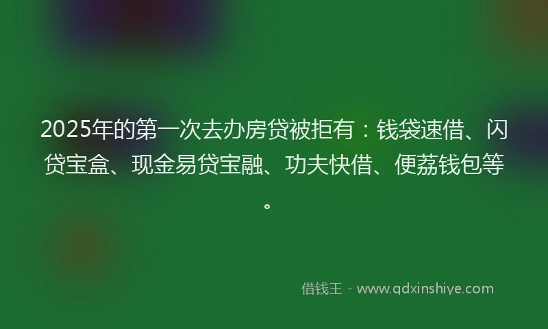 2025年的第一次去办房贷被拒有：钱袋速借、闪贷宝盒、现金易贷宝融、功夫快借、便荔钱包等。