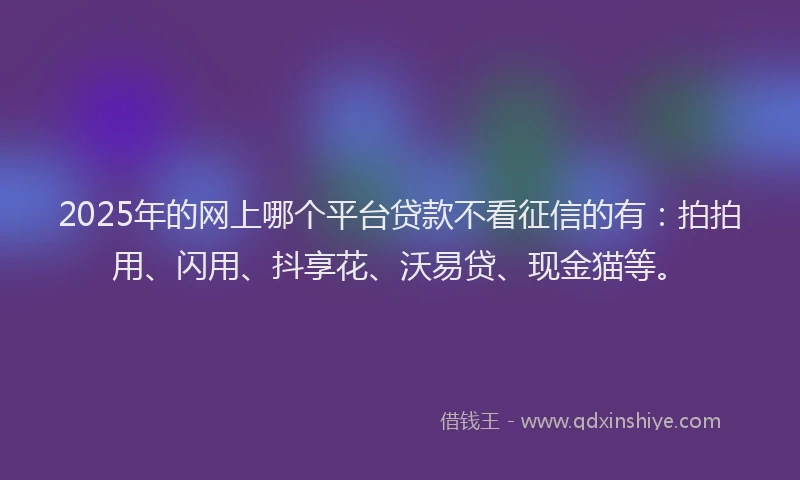 2025年的网上哪个平台贷款不看征信的有：拍拍用、闪用、抖享花、沃易贷、现金猫等。
