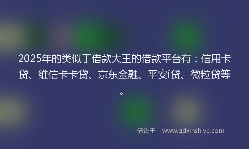 2025年的类似于借款大王的借款平台有：信用卡贷、维信卡卡贷、京东金融、平安i贷、微粒贷等。