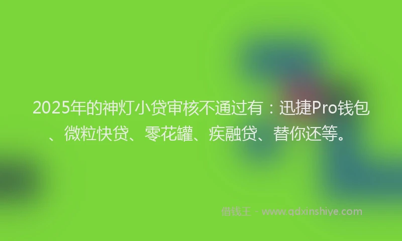 2025年的神灯小贷审核不通过有：迅捷Pro钱包、微粒快贷、零花罐、疾融贷、替你还等。