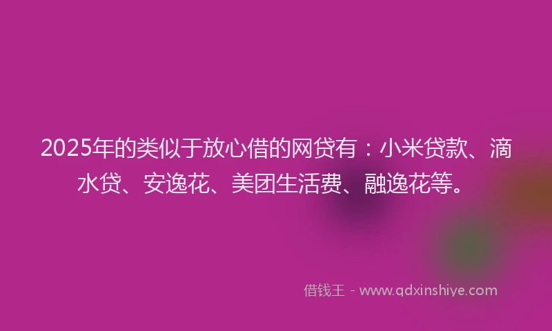 2025年的类似于放心借的网贷有：小米贷款、滴水贷、安逸花、美团生活费、融逸花等。