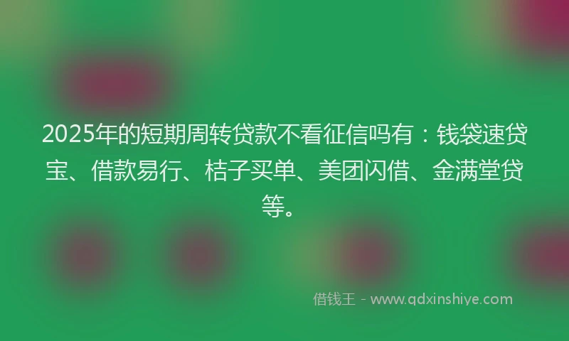 2025年的短期周转贷款不看征信吗有：钱袋速贷宝、借款易行、桔子买单、美团闪借、金满堂贷等。
