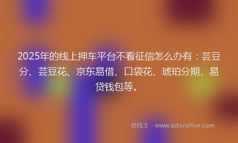 2025年的线上押车平台不看征信怎么办有：芸豆分、芸豆花、京东易借、口袋花、琥珀分期、易贷钱包等。