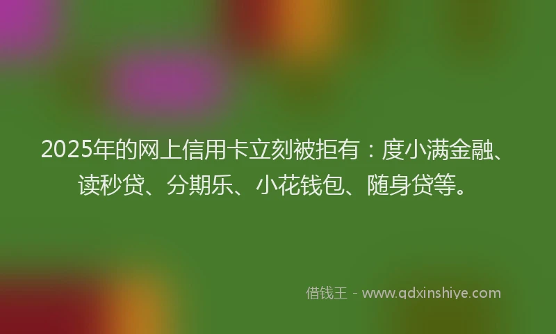 2025年的网上信用卡立刻被拒有：度小满金融、读秒贷、分期乐、小花钱包、随身贷等。