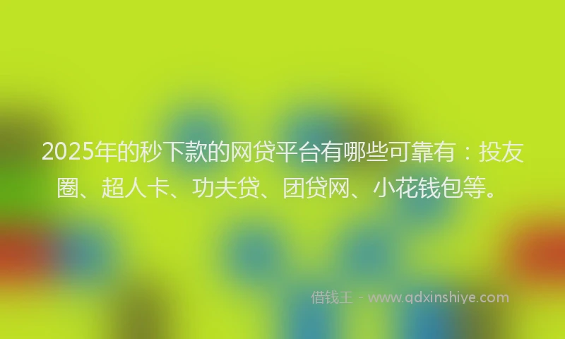2025年的秒下款的网贷平台有哪些可靠有：投友圈、超人卡、功夫贷、团贷网、小花钱包等。