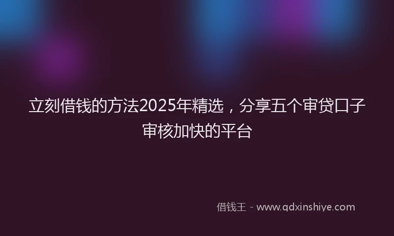 立刻借钱的方法2025年精选，分享五个审贷口子审核加快的平台