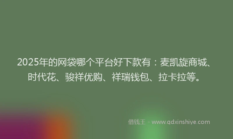 2025年的网袋哪个平台好下款有：麦凯旋商城、时代花、骏祥优购、祥瑞钱包、拉卡拉等。