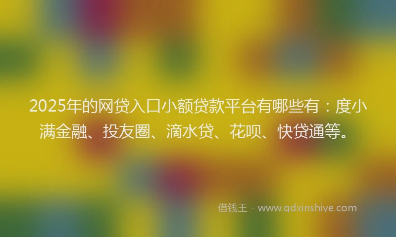 2025年的网贷入口小额贷款平台有哪些有：度小满金融、投友圈、滴水贷、花呗、快贷通等。