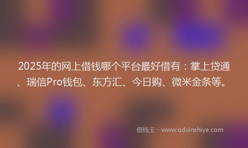 2025年的网上借钱哪个平台最好借有：掌上贷通、瑞信Pro钱包、东方汇、今日购、微米金条等。