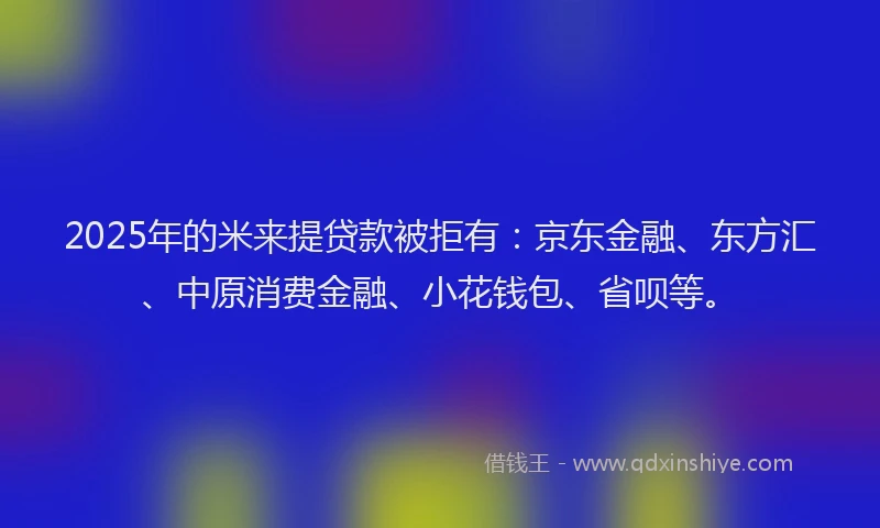 2025年的米来提贷款被拒有：京东金融、东方汇、中原消费金融、小花钱包、省呗等。