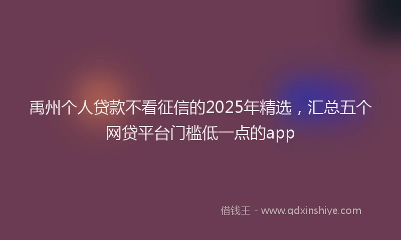 禹州个人贷款不看征信的2025年精选，汇总五个网贷平台门槛低一点的app