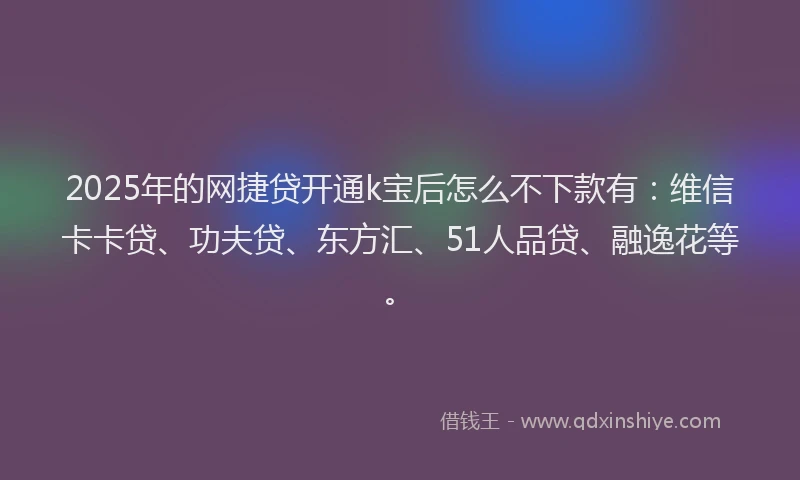 2025年的网捷贷开通k宝后怎么不下款有：维信卡卡贷、功夫贷、东方汇、51人品贷、融逸花等。