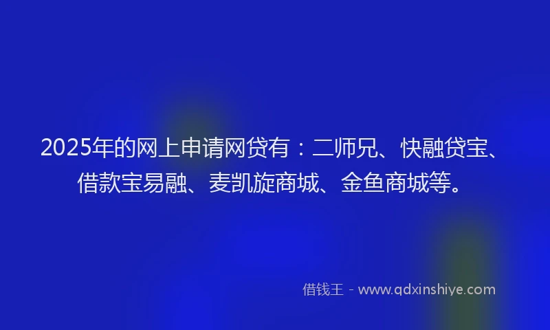 2025年的网上申请网贷有：二师兄、快融贷宝、借款宝易融、麦凯旋商城、金鱼商城等。