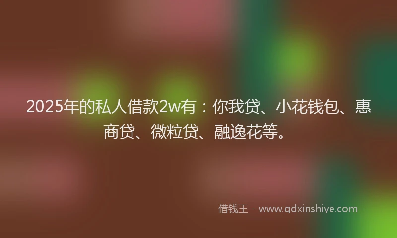 2025年的私人借款2w有：你我贷、小花钱包、惠商贷、微粒贷、融逸花等。