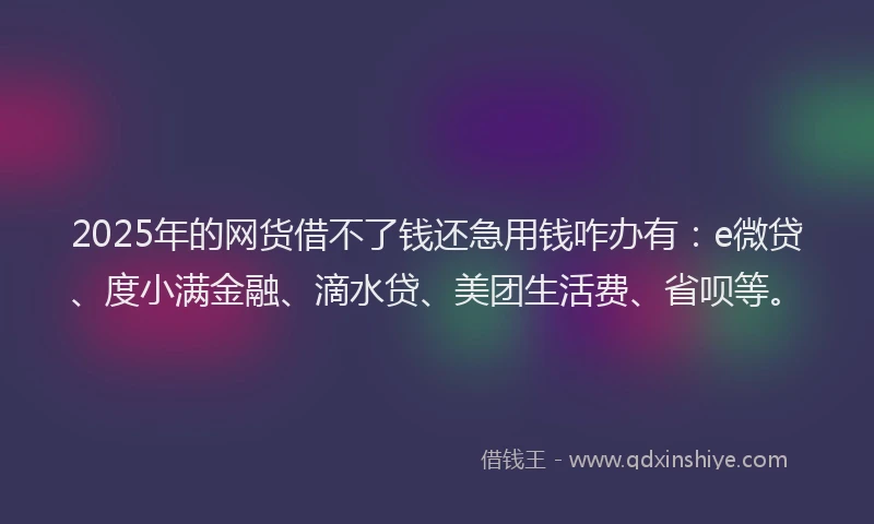 2025年的网货借不了钱还急用钱咋办有：e微贷、度小满金融、滴水贷、美团生活费、省呗等。