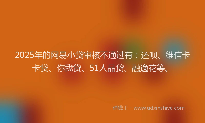 2025年的网易小贷审核不通过有：还呗、维信卡卡贷、你我贷、51人品贷、融逸花等。