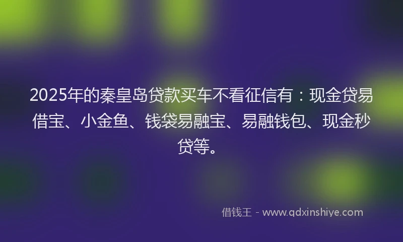 2025年的秦皇岛贷款买车不看征信有：现金贷易借宝、小金鱼、钱袋易融宝、易融钱包、现金秒贷等。