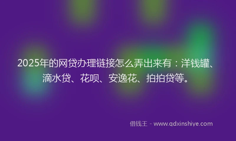 2025年的网贷办理链接怎么弄出来有：洋钱罐、滴水贷、花呗、安逸花、拍拍贷等。
