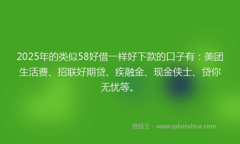 2025年的类似58好借一样好下款的口子有：美团生活费、招联好期贷、疾融金、现金侠士、贷你无忧等。