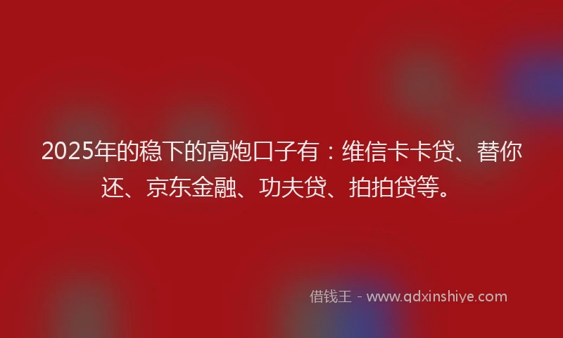 2025年的稳下的高炮口子有：维信卡卡贷、替你还、京东金融、功夫贷、拍拍贷等。