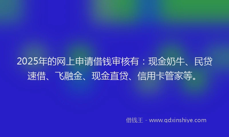 2025年的网上申请借钱审核有：现金奶牛、民贷速借、飞融金、现金直贷、信用卡管家等。