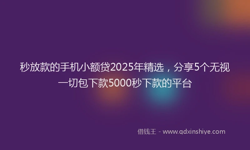 秒放款的手机小额贷2025年精选，分享5个无视一切包下款5000秒下款的平台