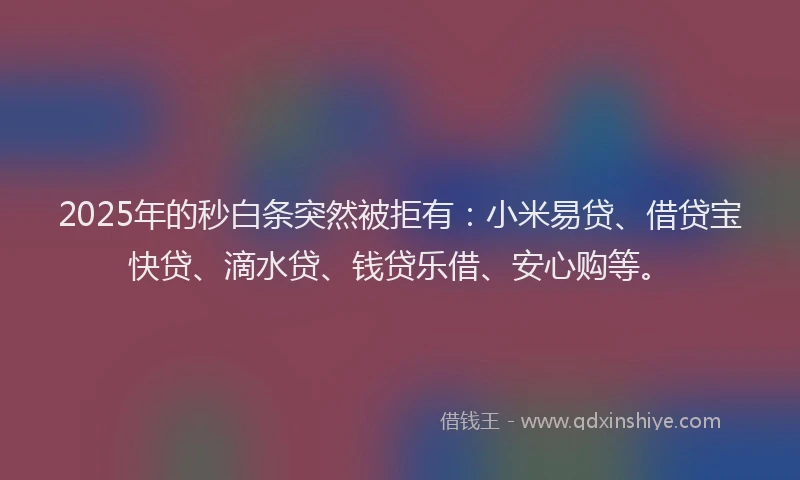 2025年的秒白条突然被拒有：小米易贷、借贷宝快贷、滴水贷、钱贷乐借、安心购等。