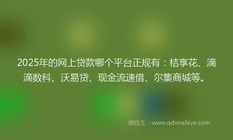 2025年的网上贷款哪个平台正规有：桔享花、滴滴数科、沃易贷、现金流速借、尔集商城等。