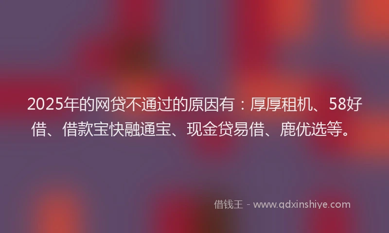2025年的网贷不通过的原因有：厚厚租机、58好借、借款宝快融通宝、现金贷易借、鹿优选等。
